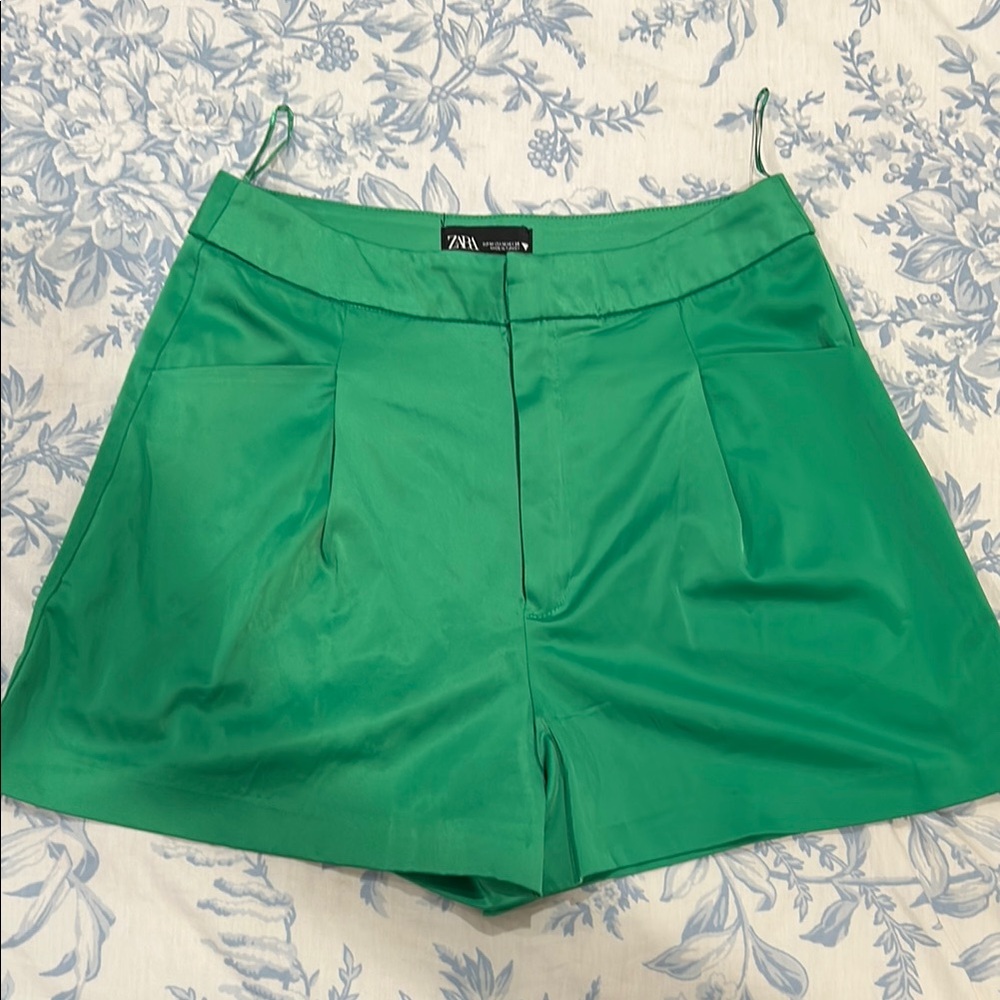 Zara Satin Green Shorts